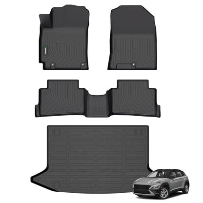 ANBINGO®Floor Mats Fit for Hyundai Kona 2018-2023 (No for EV)&Cargo LinerAll Weather Mats for 2019 Kona TPE Car Mat Rugs for 2020 Kona Rubber Trunk Carpet for 2021 Kona Automotive