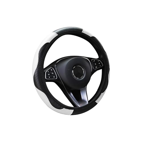 Car Steering Wheel Cover, 15 inch Carbon Fiber Microfiber PU Leather Elastic Steering Wheel Protector for Men Women, Universal Durable Car Decorative Fit for Most Cars, Trucks, SVU (White) - color: White