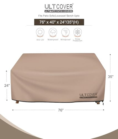 ULTCOVER Waterproof Outdoor Deep Seat Sofa Bench Cover 76W x 40D x 35H inch Patio Furniture Couch Cover