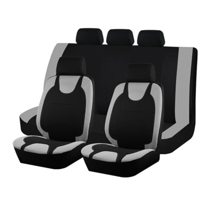 Car Seat Covers Full Set, Polyester Vehicle Front ＆ Rear Bench Seat Protectors with 5 Headrest Covers, Automotive Interior Chair Protection Accessories, Universal Fit (Gray) - color: Gray