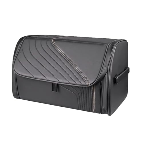 TOPABYTE Car Trunk Organizer with Lid and Sturdy Handle Foldable Durable Premium Leather Storage Box Cargo for BMW SUV Sedan Truck, Black, Small