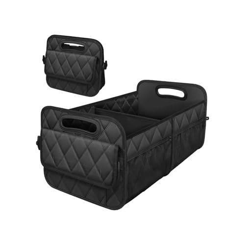 Car Trunk Organizer, Collapsible Auto Storage Box with Multi Pockets, Waterproof Oxford Cargo Organizer with Reinforced Handles, Universal Car Accessories for Men Women (Black)