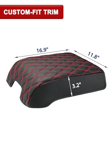 KBH Auto Center Console Armrest Cover for 2015-2020 Ford F150, 2017-2022 F250 F350 F450 F550, 2018-2024 Expedition, Bucket Seat Only, Anti-Scratch, Black-Red Stitch (Not for Other Years) - size: Bucket Seat, 15-20 F150 / 17-22 F250-F550