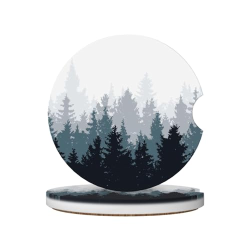 Forest Car Coasters for Cup Holders,2 Pack Car Cup Holder Coasters for Car,Ceramic Absorbent Car Coaster with A Finger Notch and Cork Base,Car Interior Accessories for Women Men - color: Forest