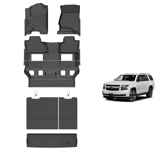 KELCSEECS® Floor Mats & Cargo Liner with Seatback Mats for 2015-2020 Tahoe & GMC Yukon 7Seats (Bucket Seat),All Weather Protection TPE Floor Liners Full Set Tahoe Accessories Black - style: 13) For 2015-2020 Tahoe Full Set with Seatback Mats