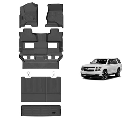 KELCSEECS® Floor Mats & Cargo Liner with Seatback Mats for 2015-2020 Tahoe & GMC Yukon 7Seats (Bucket Seat),All Weather Protection TPE Floor Liners Full Set Tahoe Accessories Black - style: 13) For 2015-2020 Tahoe Full Set with Seatback Mats