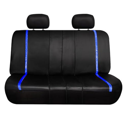 FH Group Galaxy13 Metallic Striped Deluxe Leatherette Car Seat Covers with Matching Carpet Floor Mats – Full Set, Universal Fit, Airbag Compatible for Cars, SUVs & Sedans, Blue - color: Blue