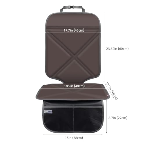 Viaviat Car Seat Protector Leather Waterproof Child Safety Seat Protector Cover with Thick Pad and 2 Large Pockets Durable Kick Mat for All Auto Seat (Brown) - color: brown
