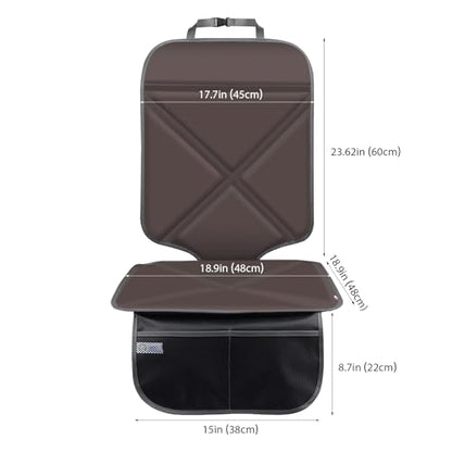 Viaviat Car Seat Protector Leather Waterproof Child Safety Seat Protector Cover with Thick Pad and 2 Large Pockets Durable Kick Mat for All Auto Seat (Brown) - color: brown