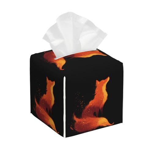 Flame Fox Tissue Box Cover Square, Waterproof Leather Tissue Box Holder Portable Dispenser Modern Home Decoration for Bathroom Car Nightstand Vanity - color: Flame Fox