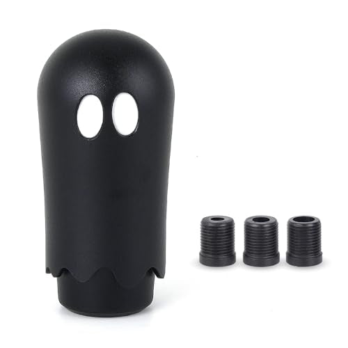 Ghost Shift Knob, Aluminum Weighted Automotive Gear Shift Manual knobs Lever with 3 Threaded Adapters M8 M10 M12 x 1.25, Universal for Vehicle Funny Cool Spooky Car Accessories (Black) - color: Black