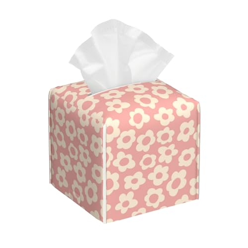 Vintage Groovy Flowers Tissue Box Cover Square,Pink Boho Floral Tissue Box Holder Waterproof Leather Facial Paper Organizer Dispenser for Bathroom Home Car Nightstand Vanity Desk - color: Color-12