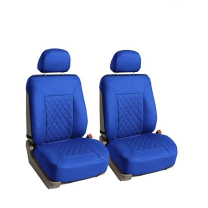 FH Group Deluxe Faux Leather Diamond Pattern Front Set Car Seat Cushions Comes with Headrest Covers (Blue) with Gift, Easy to Install - Universal Fit for Cars, Trucks, & SUVs - color: Blue
