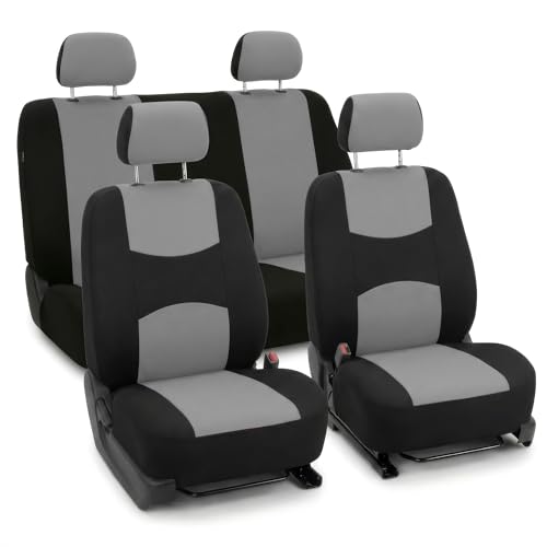 FH Group Bright Flat Cloth Full Set Automotive Seat Covers Front Set and Rear Solid Bench Gray Black Seat Covers w. Gift Universal Fit Interior Accessories for Cars Trucks and SUVs - color: Gray