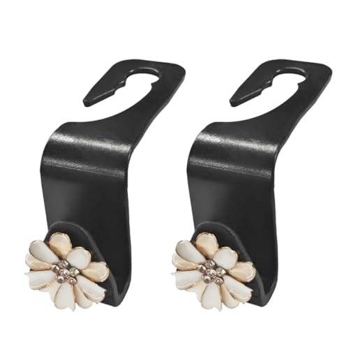 Craedli 2PCS Bling Car Seat Headrest Hook, Cute Rhinestone Flower Seat Back Storage Organizer Hanger Car Purse and Bag Hooks Holder, Universal Interior Accessories for Handbag Grocery Bag Coat (White) - color: White