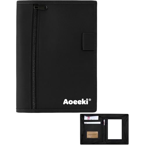 Car Glove Box Organizer, Registration Insurance Document Holder and Owners Manual Pouch with Flexible Secure Zippered Case Greeting Card for Vehicle Truck (Black)