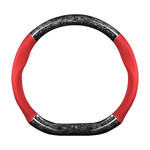 Ergocar Car Steering Wheel Sleeve,D-Type Forging Carbon Fiber and Leather Steering Wheel Sleeve,37-38cm/14.5-15inch,Non-Slip,Soft,Breathable,Modern Sports Style - color: red D -shaped