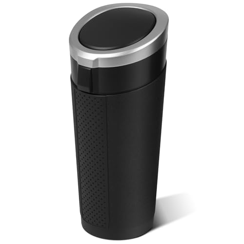 Car Trash Can Bin with Lid - Mini Car Garbage Can Cup Holder-Silver Small Leakproof Vehicle Trash Garbage Can Bin-Automotive Car Organizers and Storage for Back Seat SUV Truck Accessories - color: Silver