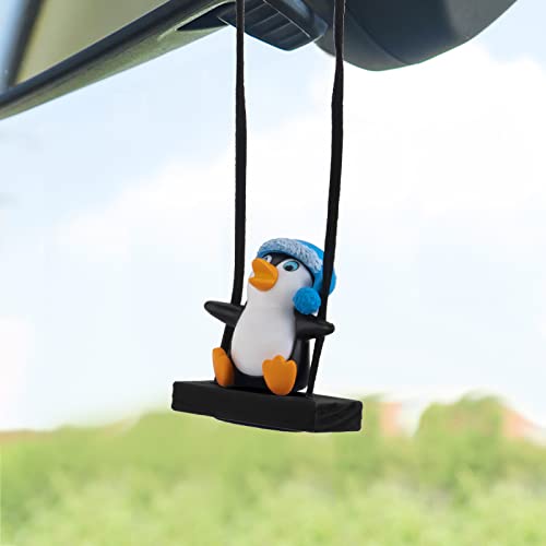 Wonuu Cute Swing Penguin Car Pendant Hanging Ornament Rearview Mirror Charm Decoration for Car Decor Accessories - color: Swing_penguin