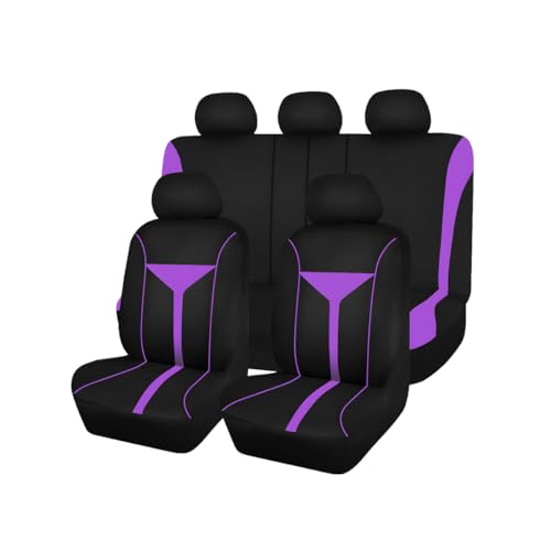 Zpana Car Seat Cover Full Set, Breathable Vehicle Front Seat and Rear Bench Split Protector, Washable Dustproof Automotive Seat Pad Accessories (Purple) - color: Purple, size: Full Set
