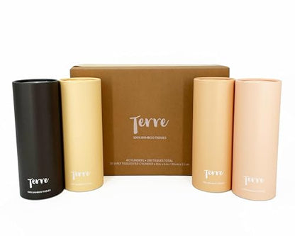 Terre Bamboo Car Cylinder Tissues, 3-Ply, Unbleached, PFAS Free, Refillable, 4 Pack (200 Sheets Total), FSC-Certified, Car Tissue Holder with Facial Tissues, Tree-Free, Eco-Friendly, Sustainable