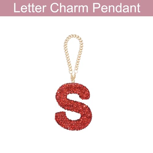 MECCANIXITY Bling Car Letter Charm, Initial S Letter Interior Car Rear View Mirror Decoration Hanging Crystal Ornaments for Women Bags Water Cup DIY Craft, Red - style: Letter S