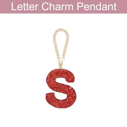 MECCANIXITY Bling Car Letter Charm, Initial S Letter Interior Car Rear View Mirror Decoration Hanging Crystal Ornaments for Women Bags Water Cup DIY Craft, Red - style: Letter S