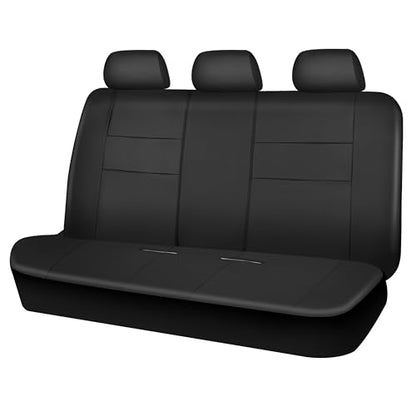 CAR PASS Leather Back Seat Cover, Universal Waterproof Bench Rear Seat Cover Zipper Split Rear Bench Protector Fit 95% Automotive Interior Covers for Cars Sedans SUVs (Rear,All Black) - color: Black Back Rear