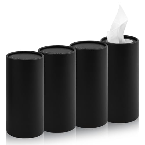 4PCS Car Tissue Holder for Car Cup Holder,Minimalist Ccar Tissues Cylinder of Travel Tissues Replace 50 Facial Tissue,Universal Ccar Accessories Ccar Tissue Box for Most Vehicles (4 Pure Black) - color: 4 Pure Black