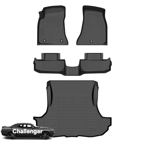 Wayhigh® Floor Mats & Cargo Liner for Dodge Challenger RWD 2015-2023, All Weather TPE Car Mats Waterproof Heavy Duty Floor Liners, Floor Mats Custom Fit for Challenger Accessories - style: 6) For Dodge Challenger RWD / 2015-2023 / Mats Set