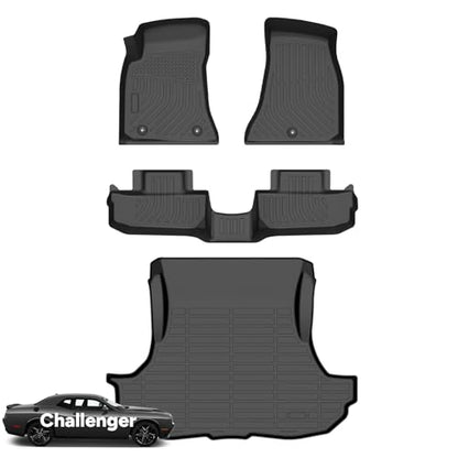 Wayhigh® Floor Mats & Cargo Liner for Dodge Challenger RWD 2015-2023, All Weather TPE Car Mats Waterproof Heavy Duty Floor Liners, Floor Mats Custom Fit for Challenger Accessories - style: 6) For Dodge Challenger RWD / 2015-2023 / Mats Set