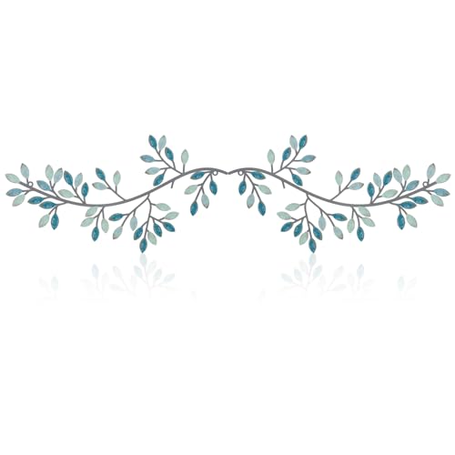 Hotop 2 Pieces Metal Tree Leaf Wall Decor Vine Olive Branch Leaf Wall Art Wrought Iron Scroll Sculptures Above the Bed, Living Room, Outdoor Decoration(Classic Style,Teal) - color: Teal, size: Classic Style