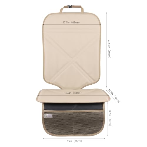 Viaviat Car Seat Protector Leather Waterproof Child Safety Seat Protector Cover with Thick Pad and 2 Large Pockets Durable Kick Mat for All Auto Seat (Beige) - color: Beige