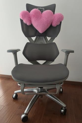 Fuzzy Heart Wings Car Headrest Pillow 1 PCS-Cute Neck Pillow Head Rest Cushion for Gaming Chair Office Chair - color: 01-Pink