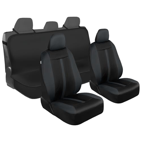 Motor Trend Front & Rear Car Seat Covers Full Set - Charcoal Cloth Bucket Seat Covers for Front Seats + Waterproof Rear Split Bench Cover – Universal Fit for Car Truck SUV Van Interior Protection - color: Gray-Full Set