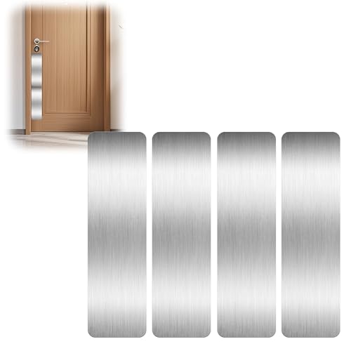 4 PCS 4"x14" Door Protector from Dog Scratching, Self-Adhesive Stainless Steel Door Kick Plate with Rounded Corners, Anti-Scratch Guard for Dogs & Cats, Brushed Fingerprint-Resistant Finish (Silver) - color: Brushed Silver, size: 4"*14"(4 PCS)
