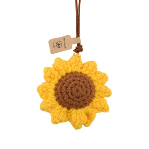 Crochet Sunflower Hanging Ornament Sun Flower Rearview Mirror Decorations Daisy Car Mirror Hanging Accessories Aesthetic Floral Bags Automotive Interior Ornament Home Office Decor Pendant