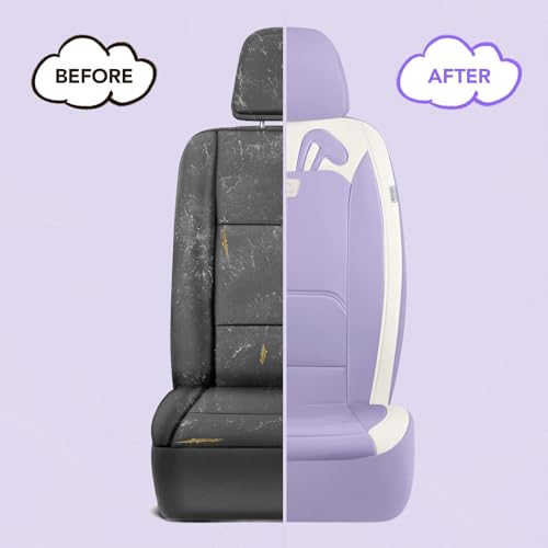 PIC AUTO Car Seat Covers, Cute Rabbit Premium Purple Leather Seat Covers, Universal Fit Front Seat Covers for Cars, Trucks, SUVs, Soft & Wear-Resistant Auto Interior Protection with Airbag-Compatible - color: Purple