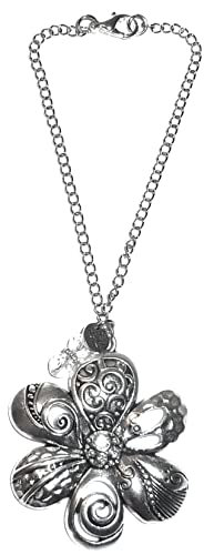 Rear View Mirror Car Charm Ornament, Sun Catcher, Hanging Pendent, Stainless Steel Chain. Comes in a Gift Bag (Flower) - size: Flower