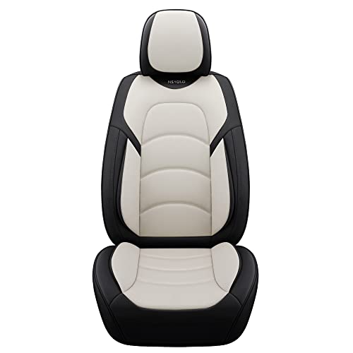 Full Coverage Car Seat Covers Universal Fit for Cars SUVs Pick-up Trucks with Waterproof Leatherette in Automotive Vehicle Interior Accessories (Black and White, Front Pair) - color: Black and White, size: Front Pair-2 seats(driver and passenger)