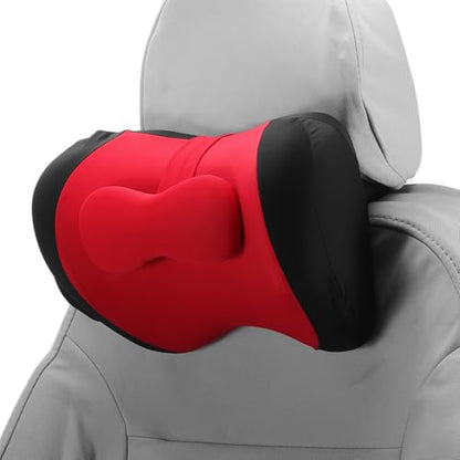 Car Headrest Pillow Ergonomic Comfortable Neck Support Pillow Milk Silk Fabric and Memory Foam Bandage Adjustable Width Black and Red Set of 1 - color: Black Red