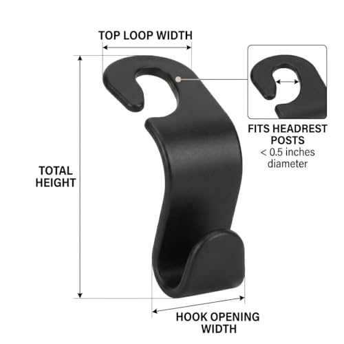 4 Pack Car Seat Headrest Hooks - Universal Back Seat Hanger for Purses, Grocery Bags, and Handbags - Stylish Black Car Organizer Hooks for Interior Storage, Easy Installation, Fits Most Vehicles
