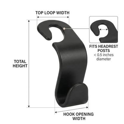 4 Pack Car Seat Headrest Hooks - Universal Back Seat Hanger for Purses, Grocery Bags, and Handbags - Stylish Black Car Organizer Hooks for Interior Storage, Easy Installation, Fits Most Vehicles