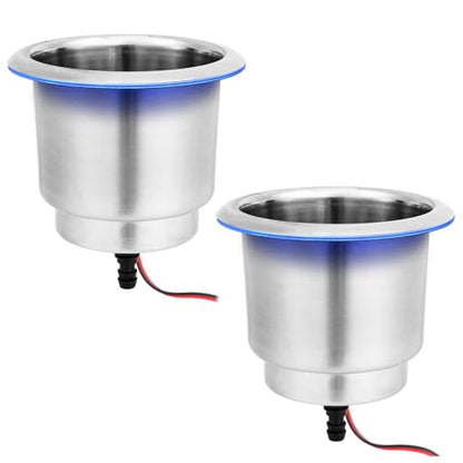 Young Marine Stainless Steel Cup Holder with Light and Drain for Boat, RV, Camper (Stainless Steel) - style: Stainless Steel with Light 2 PCS