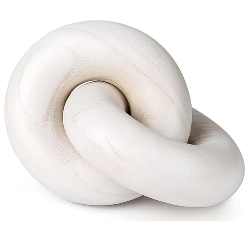 2 Link Wood Chain Link Decor,White Wooden Knot Boho Farmhouse Rustic Decor for Coffee Table Modern Book Shelf Accents Home Console Table Items Living Room - color: White