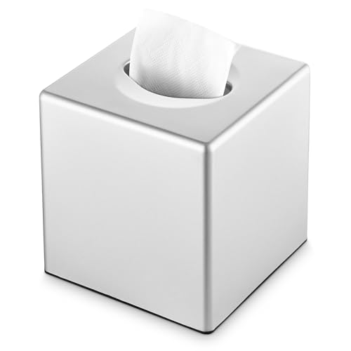 Y-in Hand Tissue Box Cover, Decorative Square Facial Storage Tissue Box Holder, Home Accessories for Bathroom Vanity Countertops, Dressers, Night Stand, Parlors and Office - Silver - color: Silver