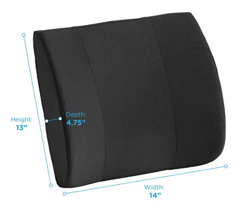 nova Lumbar Back Support Cushion – Contoured High-Density Foam Back Pillow for Office Chair, Car, Plane & Wheelchair – Adjustable Strap, Removable Washable Cover, Black (14” x 13”) - color: Black
