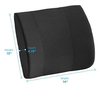 nova Lumbar Back Support Cushion – Contoured High-Density Foam Back Pillow for Office Chair, Car, Plane & Wheelchair – Adjustable Strap, Removable Washable Cover, Black (14” x 13”) - color: Black
