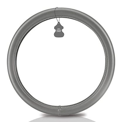 Heavy Duty Pure Cowhide Steering Wheel Cover SUV Car, Gray Genuine Leather Steering Wheel Cover Men Women Universal 14.5 to 15 Inch