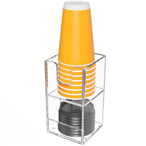 Beego 2-Compartment Cup Holder for Countertop - 2-Tier Clear Acrylic Cup Dispenser Coffee Station Paper Cup and Lid Organizer Condiment Storage for Restaurant Breakroom Kitchen Bar Accessories - color: Clear, size: 2 Compartments